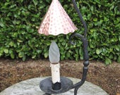 A Very Nice French Handmade Wrought Iron Gothic Style Lap With Hammered Copper Shade