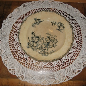 An Antique French Blue  White Transferware Ironstone Large Serving Plate ~ Tea Stained Country Decor     ~ &quot;Jules Viellard & Cie ~&quot;Datura&quot;