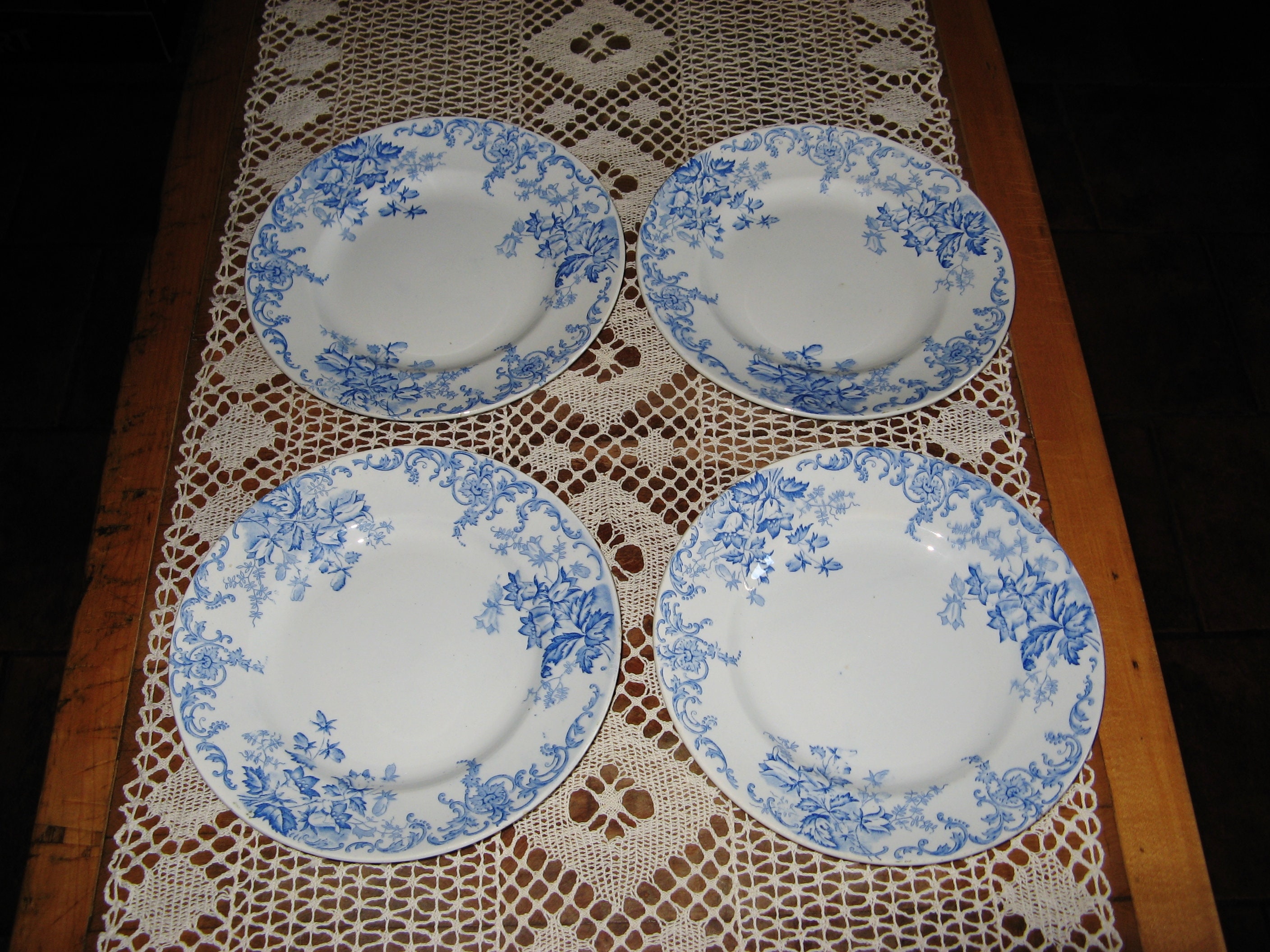 4 X Belles Assiettes de Français Vintage ~ St Armand et Hamage Nord Motif Rare Campanule Années 1900