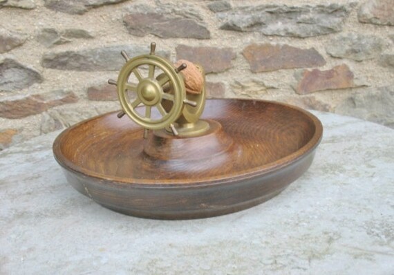 A Very Nice Vintage Brass Ships Wheel Nut Cracker Mounted on A