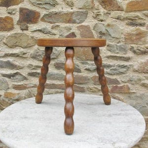 A French Bobbin Turned Leg Half Round Stool Rustic/Folk Art/ Farmhouse Wooden Milking Stool