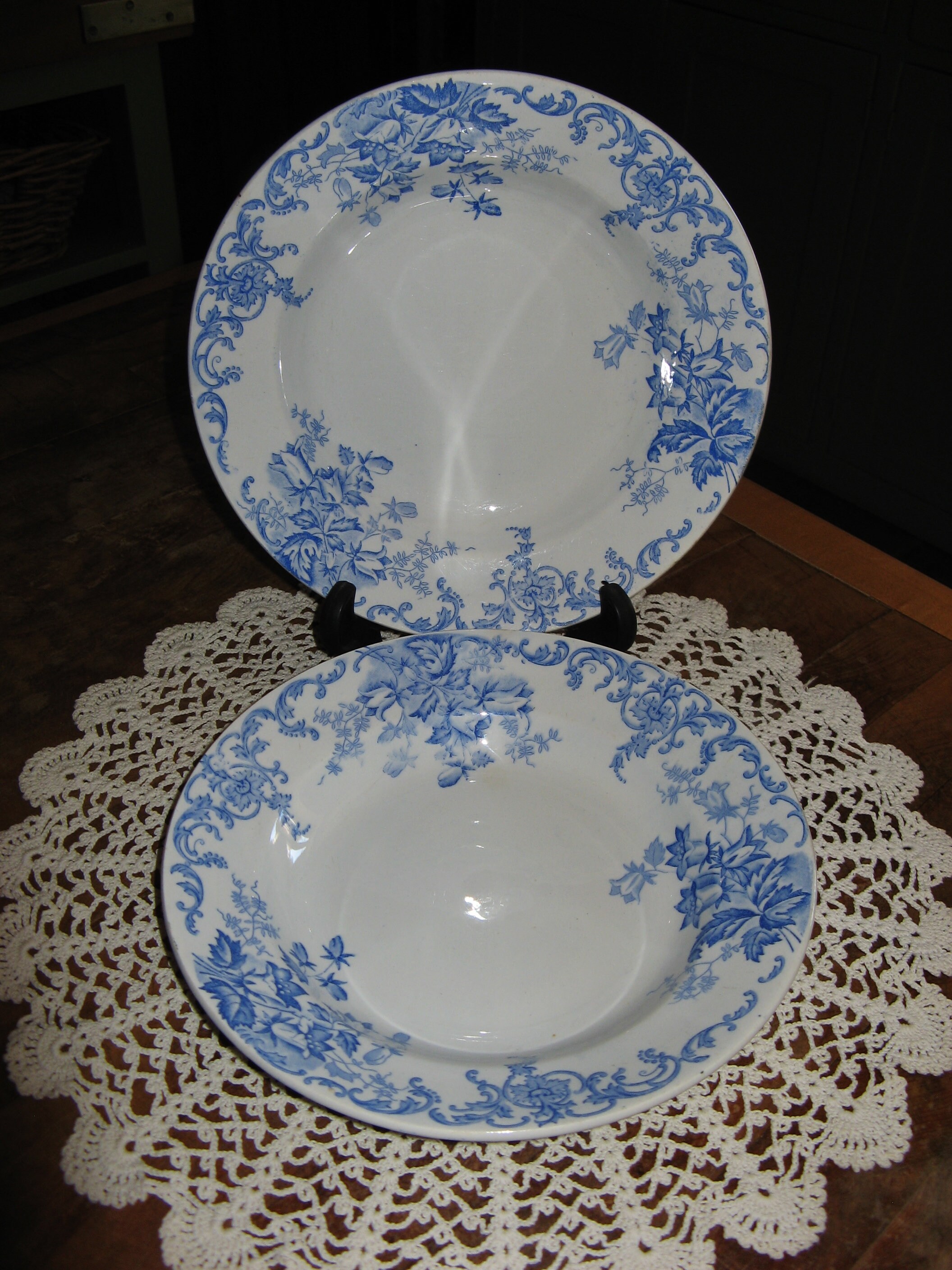 2 X Beau Millésime Français St Amand et Hamage Nord Soup Bowls/Plats ~ Rare Campanule Pattern