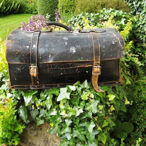 Vintage French Large Black Leather Tool Bag / Work Bag / Man Bag  ~ 1950&#39;s / Ancienne Sacoche  En Cuir