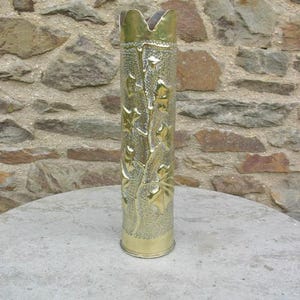 A Trench Art Brass Vase Stamped With Ivy Leaf Design dated 1914 - 1917