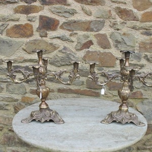 A Very Nice Decorative Pair Of French Lacquered Brass Candelabra Each For Five Candles