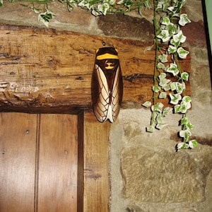 A Medium Size Vintage French Hand Decorated Majolica Cigale / Cicada Wall Pocket