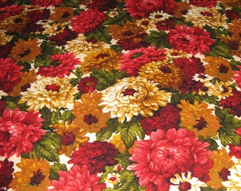 A Beautiful Piece Of Vintage French Barkcloth Fabric ~ Rich Deep Colours ~ 1950&#39;s ~ 70 inches  x  49 inches