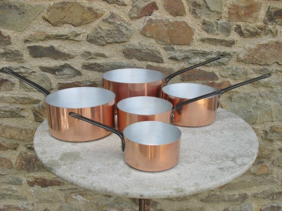 ヴィンテージ　Tournus 鍋 Set of 5 Vintage TOURNUS French Copper Pans – Cast Iron Handles