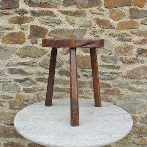 A Vintage French Oak Three Legged Rustic/Folk Art/ Farmhouse Wooden Milking Stool/ Kitchen Stool