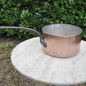 A Very Good Vintage French Large Copper Pot / Pan Tin Lined Iron Handle 3 mm Thick Great For Farmhouse Kitchen /  Country Kitchen