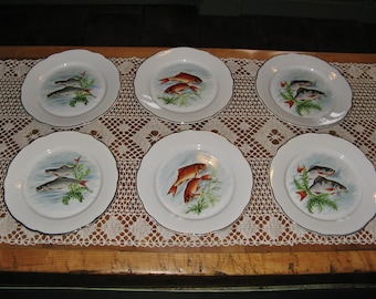 Set Of 6 Beautiful Vintage French  "Digoin Sarreguemines" Fish Side Plates ~ Mid 20th Century ~ Val De Loire