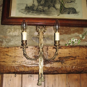 A Very Nice Vintage French Ormolu Brass Two Arm  Wall Light / Sconce With swags ,  Bows And Tassels