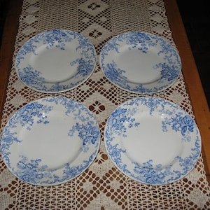 4 x  Beautiful Vintage French Plates ~ St Armand Et Hamage Nord~ Rare Pattern &quot;Campanule&quot; ~ 1900&#39;s