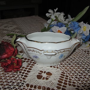 Um lindo barco de molho/molheira de porcelana francesa Limoges vintage ~ Bico de derramamento duplo ~ "Fabriquee A Vierson (Cher) ~ Assinado C.G.