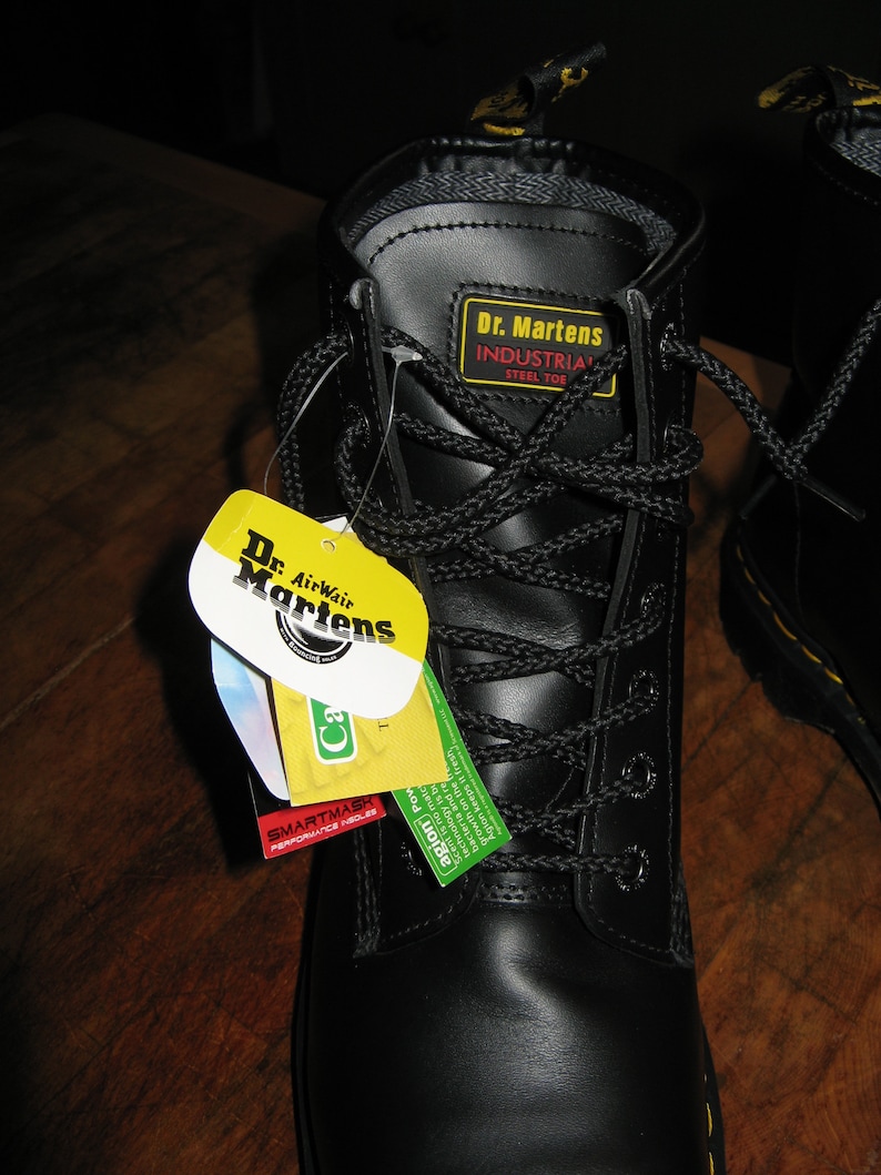Black Leather Dr Martens Industrial Steel Toe Boots Size Uk 10 ~ EU 45 ~ USM 11 ~ USL 12 ~ Deadstock ~ Old New Stock ~ With Tags