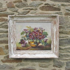 A Nice  Old French Framed Oil On Canvas  Painting Of Flowers  And Mimosa In A Vase Signed A . Blanchard