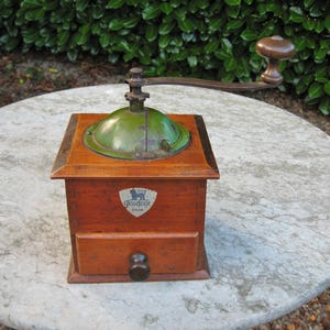 A Very Nice French Wooden Coffee Grinder By Peugeot Freres Good Working Order Great In Country / Farmhouse Kitchen image 1