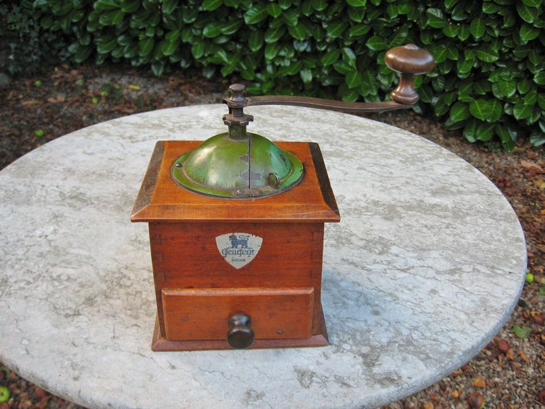 A Very Nice French Wooden Coffee Grinder By Peugeot Freres Good Working Order Great In Country / Farmhouse Kitchen image 1