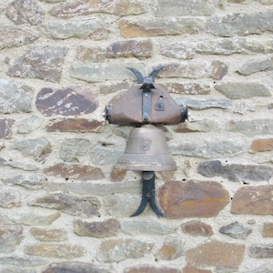 A Very Good Vintage French Chateau / School / Chapel Bronze Bell Early 1900s On Wrought Iron Wall Bracket
