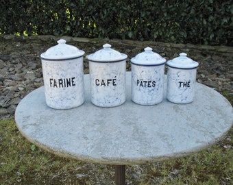 A Very Nice French White And Blue Veined Four Piece Kitchen Graduated  Canister Set A Nice Set For A Country Kitchen / Farmhouse Kitchen