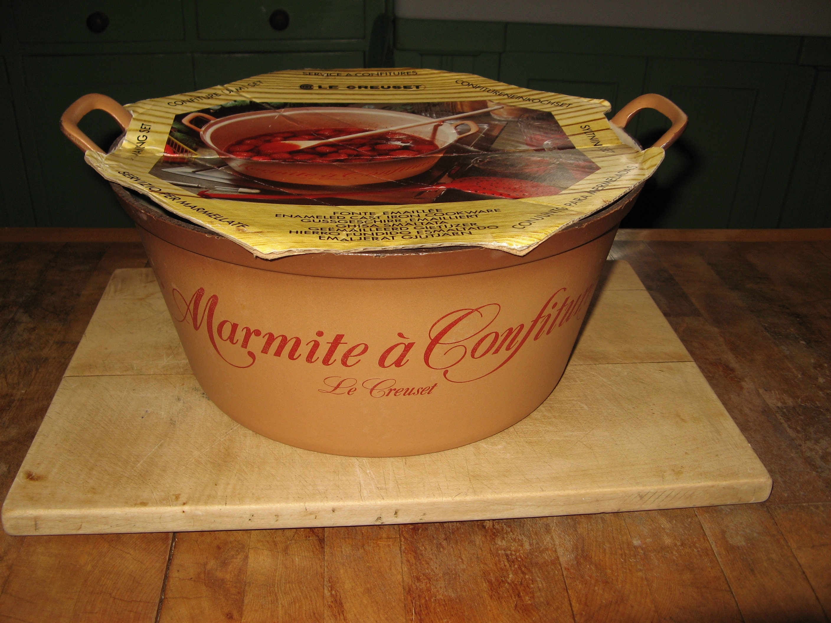 Vintage Français Rare Le Creuset Marmite A Confiture ~ Jam Making Pot in Two Tone Brown With Red Let