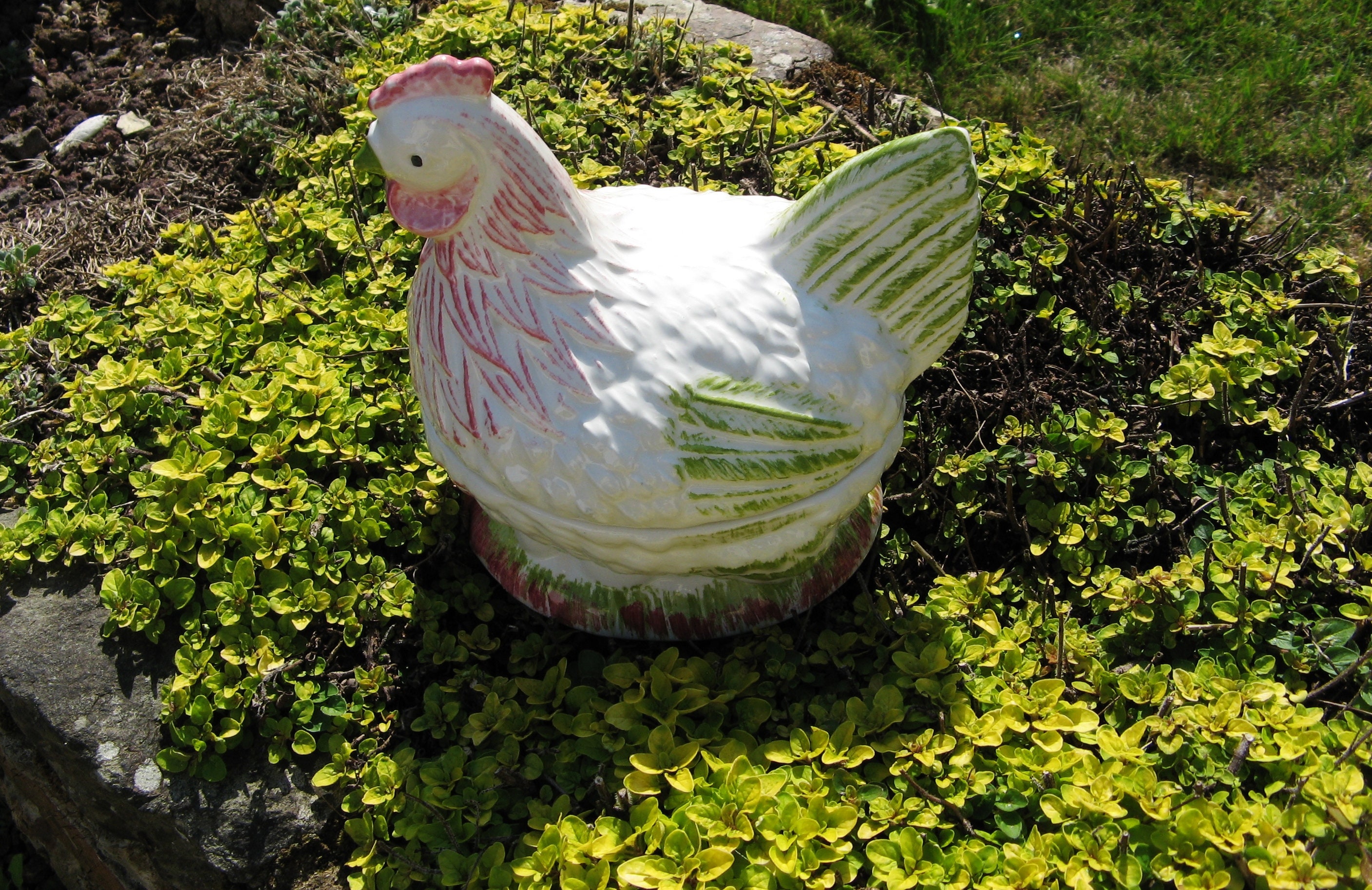 A Rare Vintage Français Faience Peinte à La Main/Poulet Majolica sur Nest Terrine ~ Michel Caugant 1