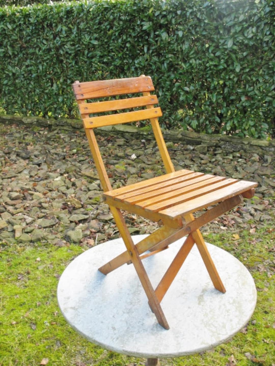 A Really Good Old French Wooden Folding Fishing Chair / Childs