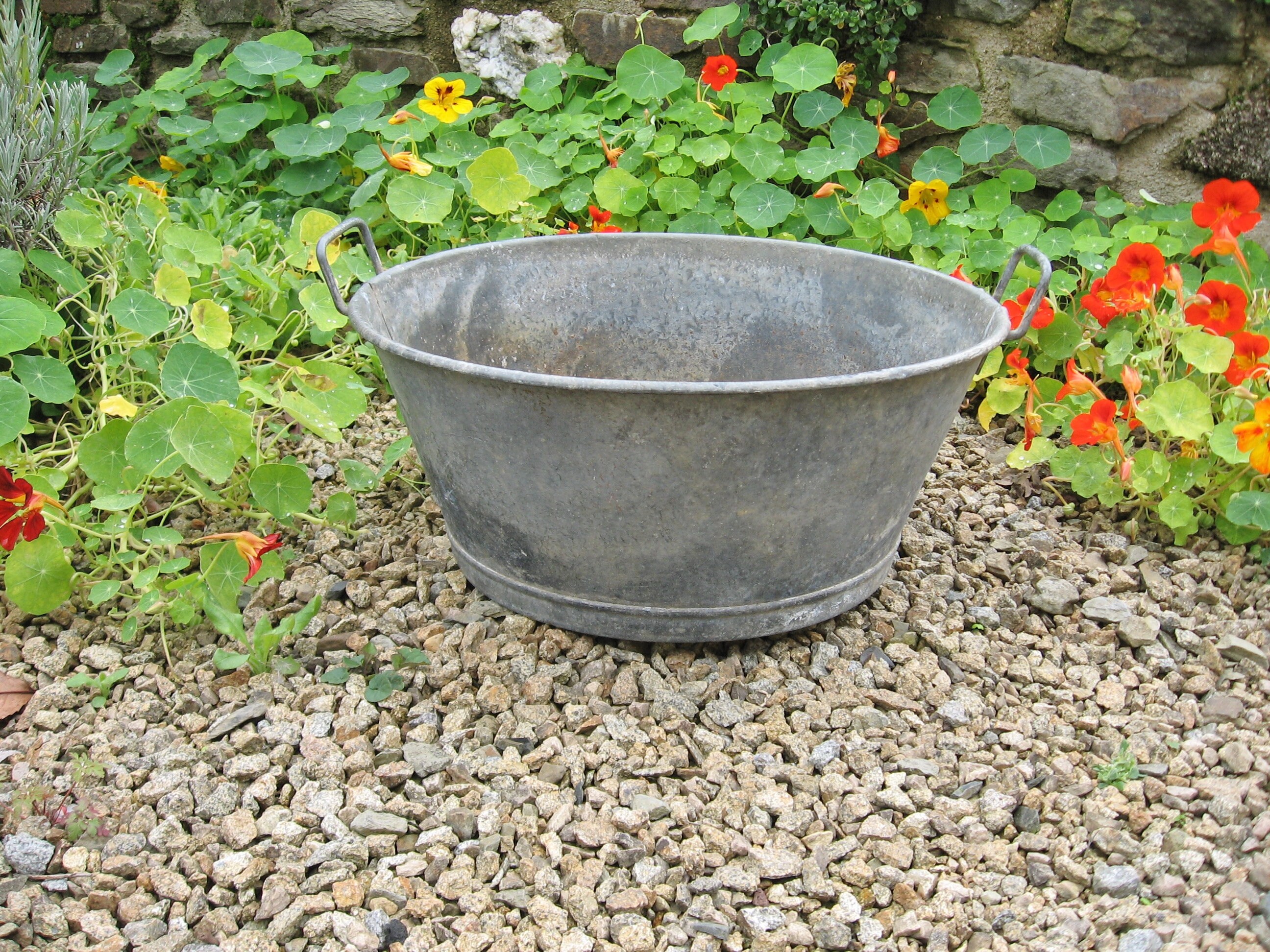 A Nice Old French Galvanized Tin Bowl / Basin With Handles Etsy