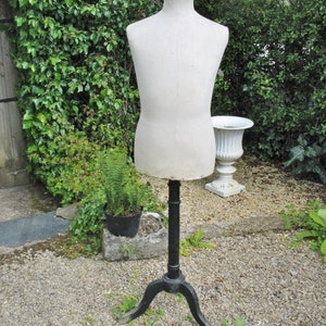 A Very Good  Vintage French White Bodied Male  Mannequin / Sewing Form / Display Stand On Original  Wooden   Height Adjustable  Stand