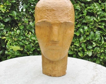 A Very Rare And Unusual First Stage Hand Carved Vintage French Wooden Mannequin Head/ Wig Display Stand Hat block Former  1800s