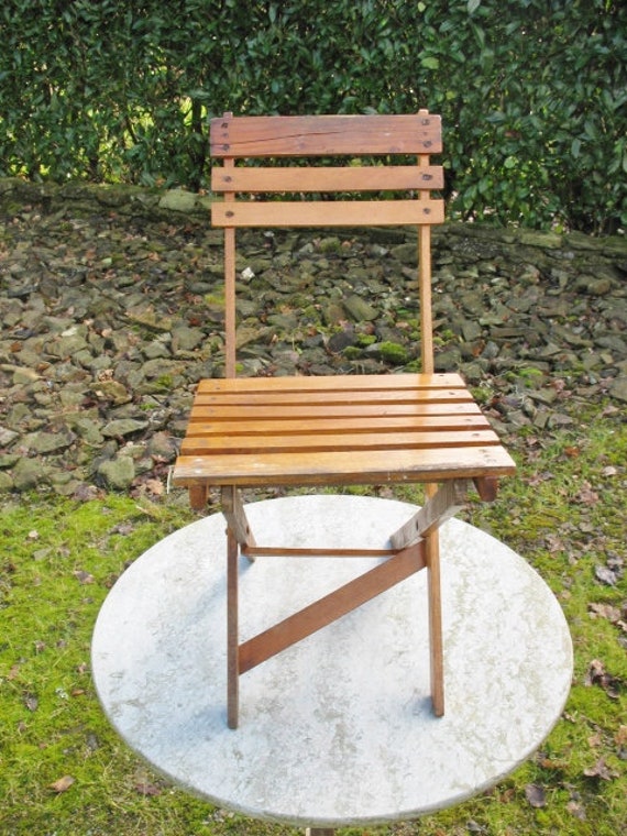A Really Good Old French Wooden Folding Fishing Chair / Childs Chair 