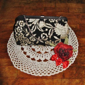 A Beautiful Victorian Black Silk Embroidered Evening Bag