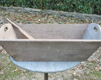 A Very Nice Vintage French Pine Dough Bin / Bread Mixing Bowl / Petrin  With  Original Spatula / Scraper