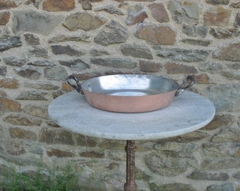 A Vintage French Extra Large Copper Gratin Dish / Paella Pan / Serving / Roasting Dish / Pie Dish Tin Lined Iron Handles Unused For Cooking