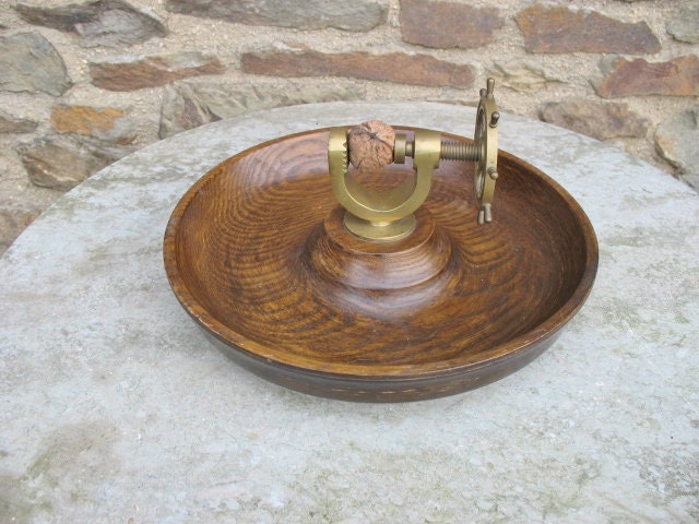A Very Nice Vintage Brass Ships Wheel Nut Cracker Mounted on A