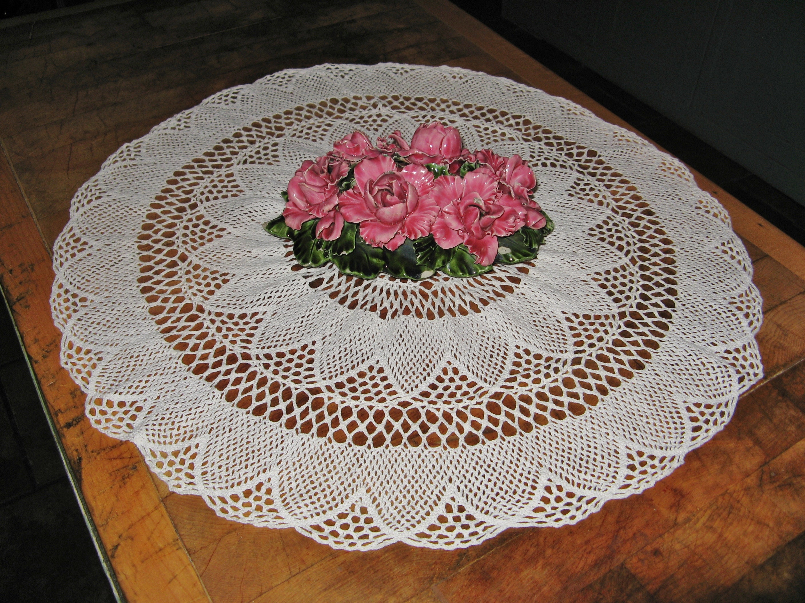 Majolique Antique Français/Porcelaine Céramique Pierre Tombale Ornement Floral Fait à La Main ~ Déco