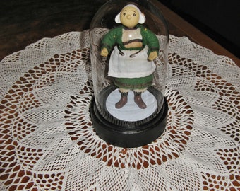 A Vintage French Rubber "Becassine"  Doll On Stand Under Glass Dome ~ Mid Century
