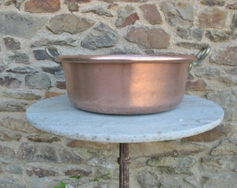 Eine reizende Vintage Französisch Große Kupfer Marmelade Pfanne / Konservenpfanne mit Messinggriffen Gut Schwer Gewicht 4,6 KG Anfang der 1900er Jahre