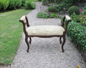 Tabouret double italien vintage capitonné avec pieds en cabriole et fenêtre
