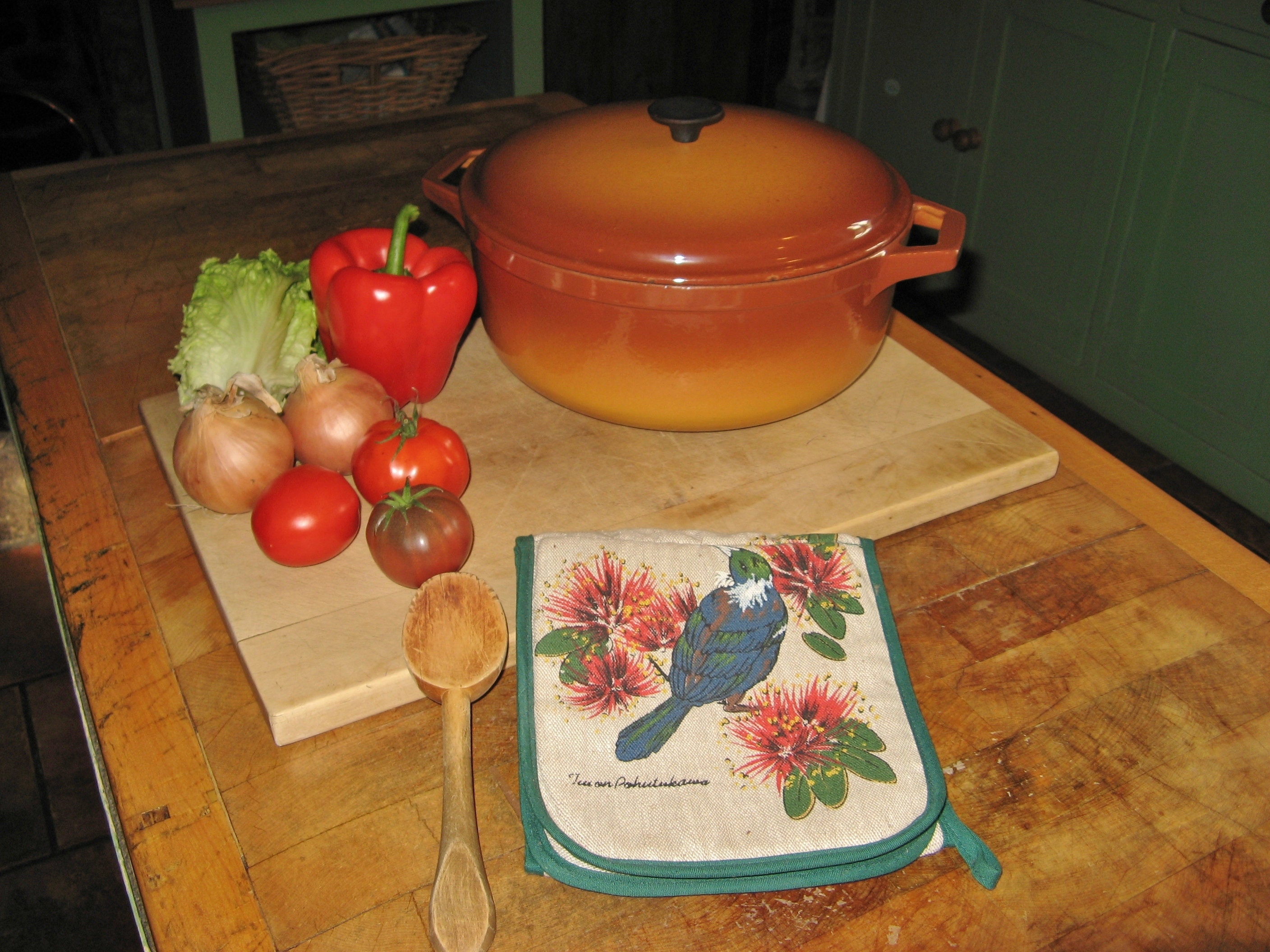 Vintage Français Nomar | Staub Deux Tons Caramel Couleur Émaillée Cassole en Fonte/Four Hollandais ~