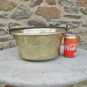 A Vintage  French  Brass Jam Pan With Iron Swing Handle