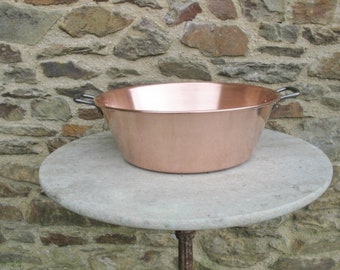 A Lovely Vintage  French  Copper Jam Pan  / Preserve Pan With Iron Handles Stamped Baumalu Made In France