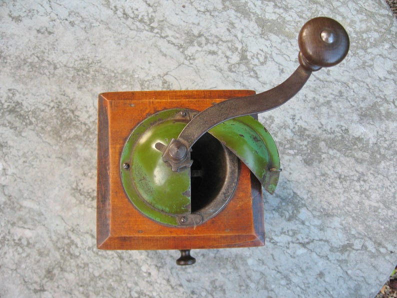 A Very Nice French Wooden Coffee Grinder By Peugeot Freres Good Working Order Great In Country / Farmhouse Kitchen image 2