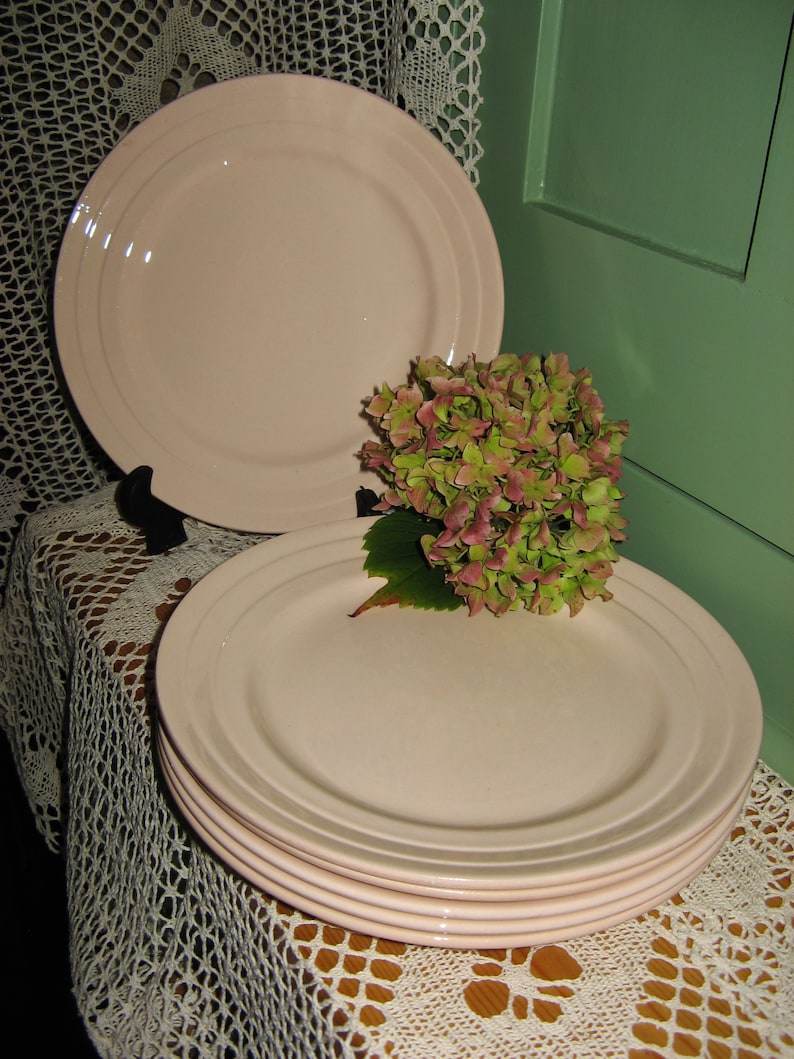 6 X Beautiful Vintage French Art Deco Porcelain Blush Pink Dinner
