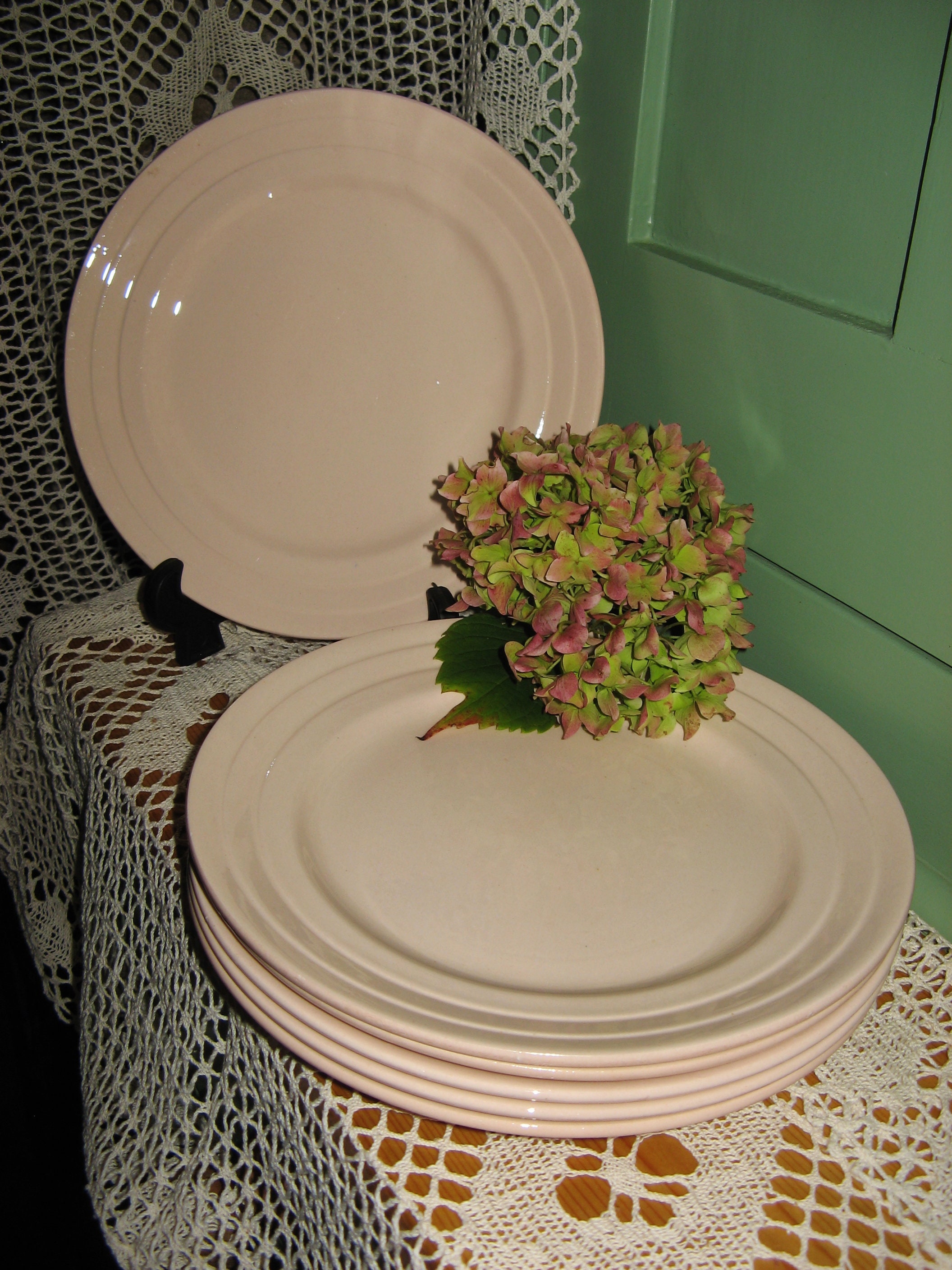 6 X Beau Millésime Français Art Déco Porcelaine Blush Pink Diner Plates ~ Ceranord St Armand 1930's