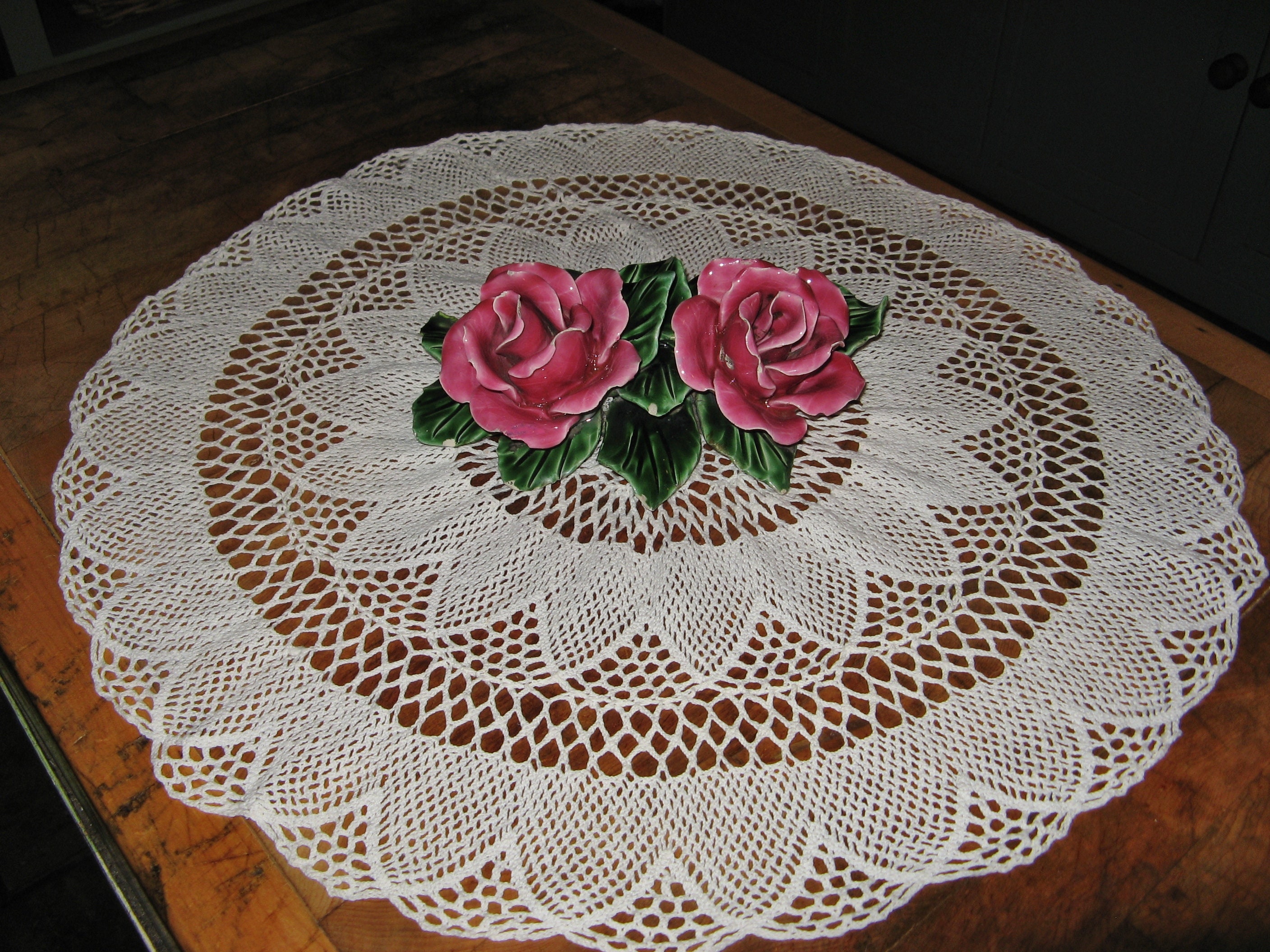 Majolique Antique Français/Porcelaine Céramique Pierre Tombale Ornement Floral Fait à La Main ~ Déco