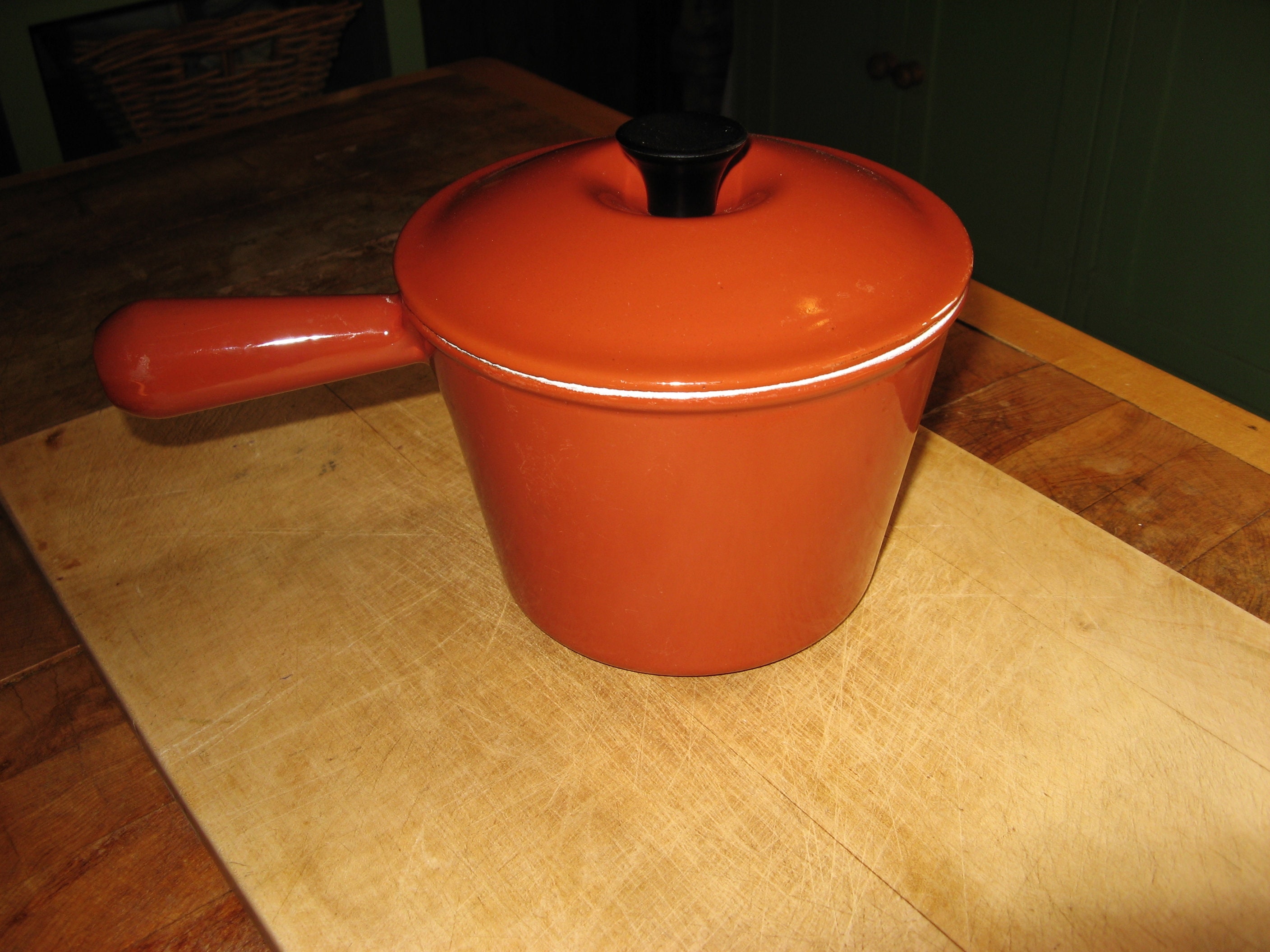 Pot Français à Fondue en Fonte Émaillée Vintage Le Creuset Russet Coloré ~ Made in France