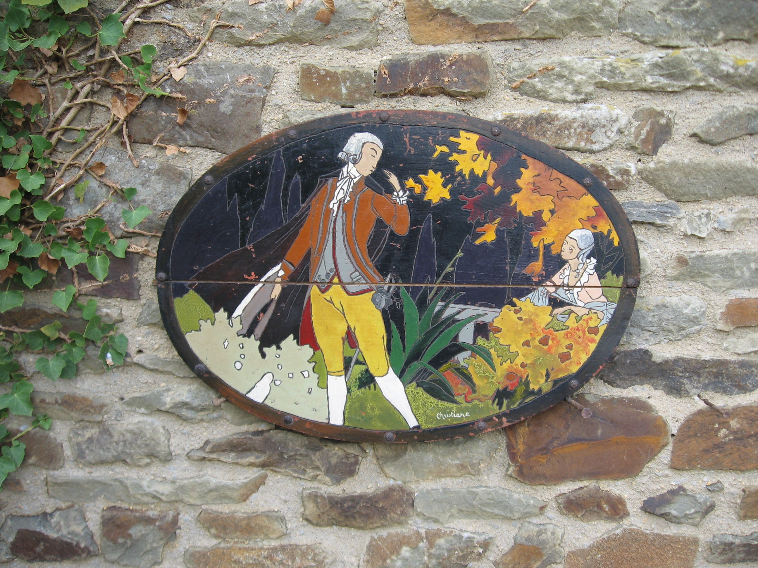 A Nice Old Vintage Français Wood Panel Folk Art Poker Work/Pyroghrapy Picture Hand