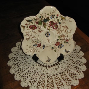 A Beautiful Antique English  &quot;Adderley Ware&quot; Oyster Serving Plate ~ &quot;Floribel Pattern&quot; ~ Majolica/Barbotine ~  Circa 1906 - 1910