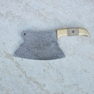 A Nice Vintage  French  Brass And Wood Handled Meat /Veg / Herb Chopper / Hachoir Kitchen Knife